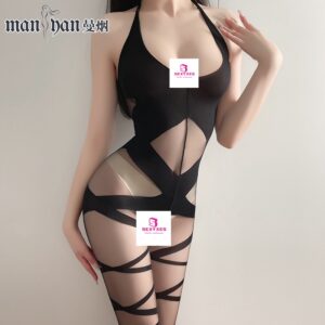 Open File Bodysuit Sexy Stockings See Through Cross Pattern Tight Lingerie