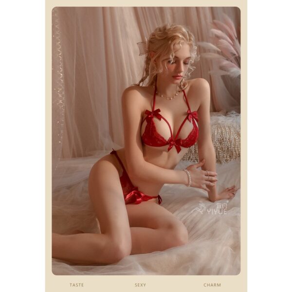 40kg-70kg Sexy Lace Three-Point Bra Panty Set Large Size Lace-Up Underwear - 图片 3