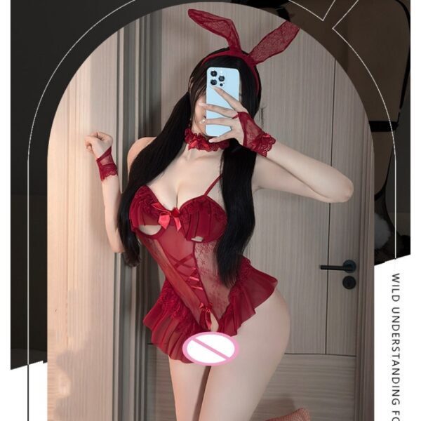 Sexy Sexy Bunny Girl Open Lace Jumpsuit Essential for Role Playing Nightclub Party Sexy Suit Slimmer Look Tall Suitable for Party Dating - 图片 2