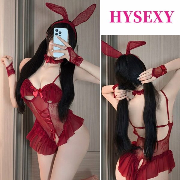 Sexy Sexy Bunny Girl Open Lace Jumpsuit Essential for Role Playing Nightclub Party Sexy Suit Slimmer Look Tall Suitable for Party Dating - 图片 7