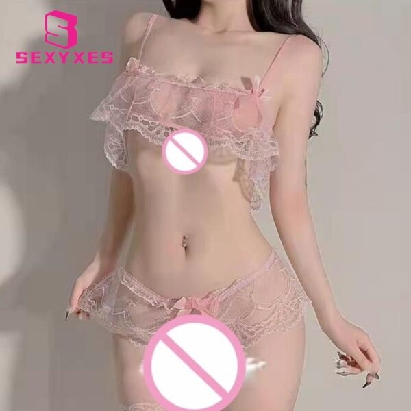 Sexy Transparent Lace Bra Women Lingerie Set Crotch Underwear Lingerie Set Lingeries Womens Body - 图片 6